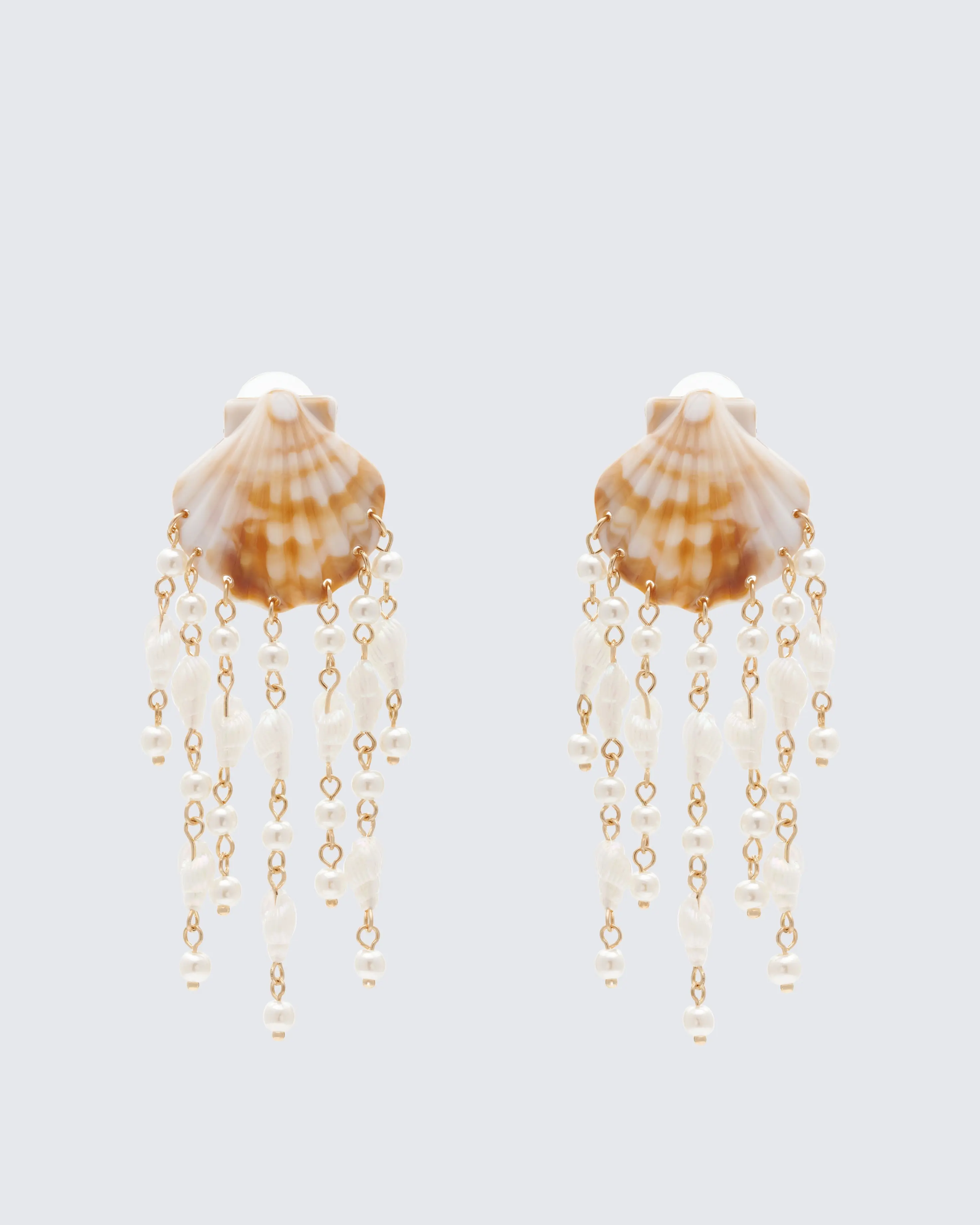 Eugenia Ivory Shell Crowned Chandelier Earrings, Scallops Design, Steel-Plastic Studs, Ideal for Beach Trips