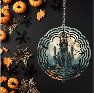 8-Inch Haunted Castle Kinetic Wind Spinner, UV-Coated Aluminum, Weather-Resistant Decorative Stakes & Wind Spinners, Easily Fanned Open Home & Garden Accent to Enhance Outdoor Oasis, Inspire Your Spirit