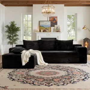 L-Shaped Corduroy Modular Sectional Sofa Set (2 Packages Shipping) - 2 Throw Pillows, 3 Cushions, Chaise Lounge, No Assembly, Free Multiple Combinations, Boneless Design - Sofas Living Room, Couch for Living Room, Bedroom Cloud Furniture
