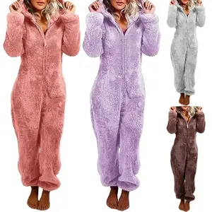 Women's white hooded pajamas, jumpsuit, long sleeved zipper pajamas, women's pajamasRAIMENTRY