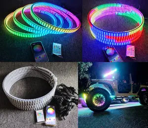 8Rolls 15.5" Double-Sides Quad Row RGB Dream Color Chasing LED Wheel Lights for Truck, Bluetooth + Remote | for Car