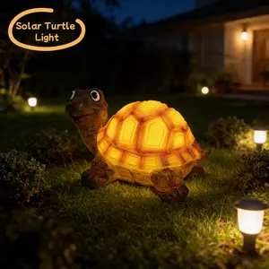 Solar Lights for Garden, Solar Powered Turtle/Owl/Frog Statue with LED Warm Glow, Cute Resin Turtle Figurines Waterproof for Outdoor Yard Lawn Patio Decor, Auto On/Off Night Landscape Lighting