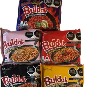 5 pack Buldak Instant Noodles. Five different flavors to choose from. Habanero Limon, Picante, Queso Picante, Carbonara Picante y Doble Picante.
