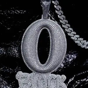 Luxury Customizable O-Block CZ Initial Imitation Diamond Number Shaped Pendant Necklace - AAAA+ Stones, Long Chain, Ideal for Daily Wear, Fashion Accessories, Initial Pendant Necklaces