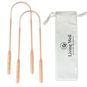 Living Well with Dr Michelle Two Pack of Copper Tongue Scraper for Oral Health Care with Storage Bag