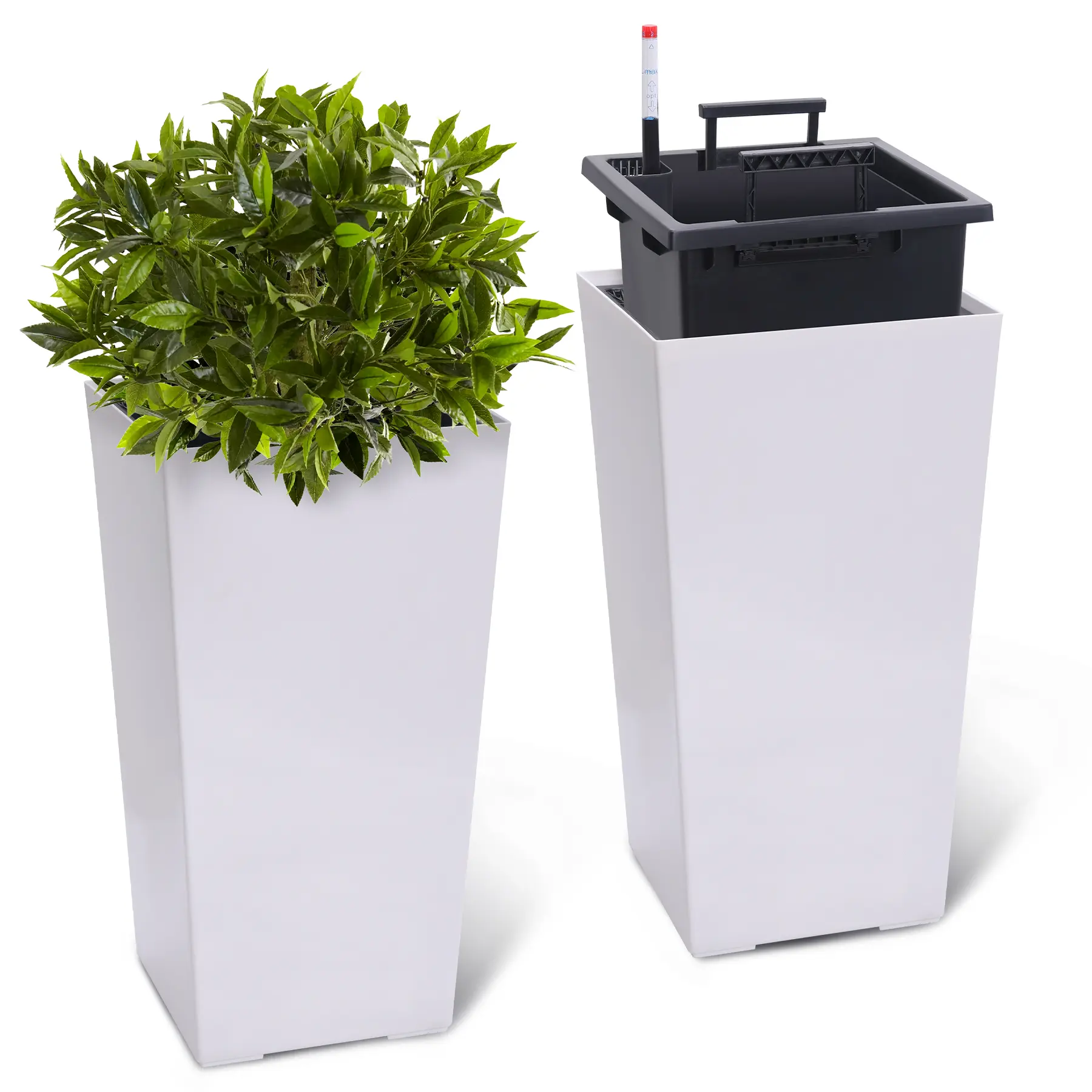 16"22" Tall Planters Set of 2, Outdoor＆Indoor Planter Pots, with Drainage Holes＆Water Level Monitor＆Inner Bucket, Automatic Watering