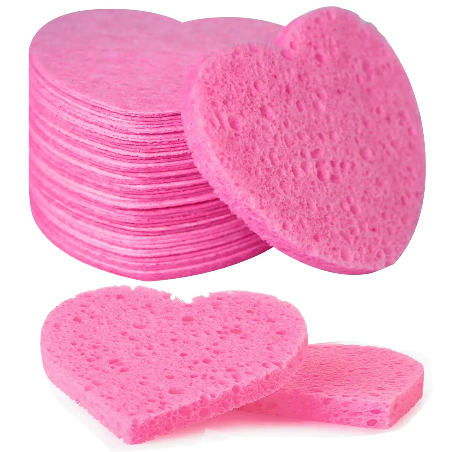 50-Count Compressed Facial Sponges100% Natural Cellulose Face Sponge Daily Cosmetic Spa Sponges for Face Cleansing Makeup and Mask Removal, Exfoliating Skin Massage for Travel Home, Pink