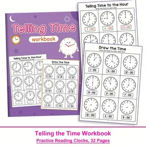 Time Table Practice Book, Learn Reading Analog and Digital Clocks, Colorful Clock Faces, Kindergarten Grade 1 Math Activity
