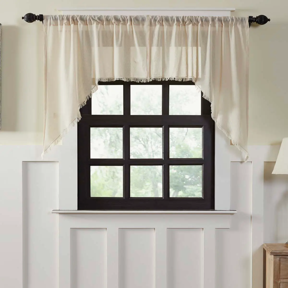 Templeton Tobacco Cloth 100% Cotton Finished Curtains, Natural Textured Fringe Swag Window Hanging, Room Decor Curtain