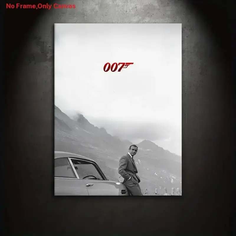 1 piece/set frameless canvas painting print poster, minimalist realistic style art, James Bond, a perfect gift for movie culture enthusiasts, ideal gift for bedroom, living room, dorm hallway, kitchen, mural, wall decoration, room decoration