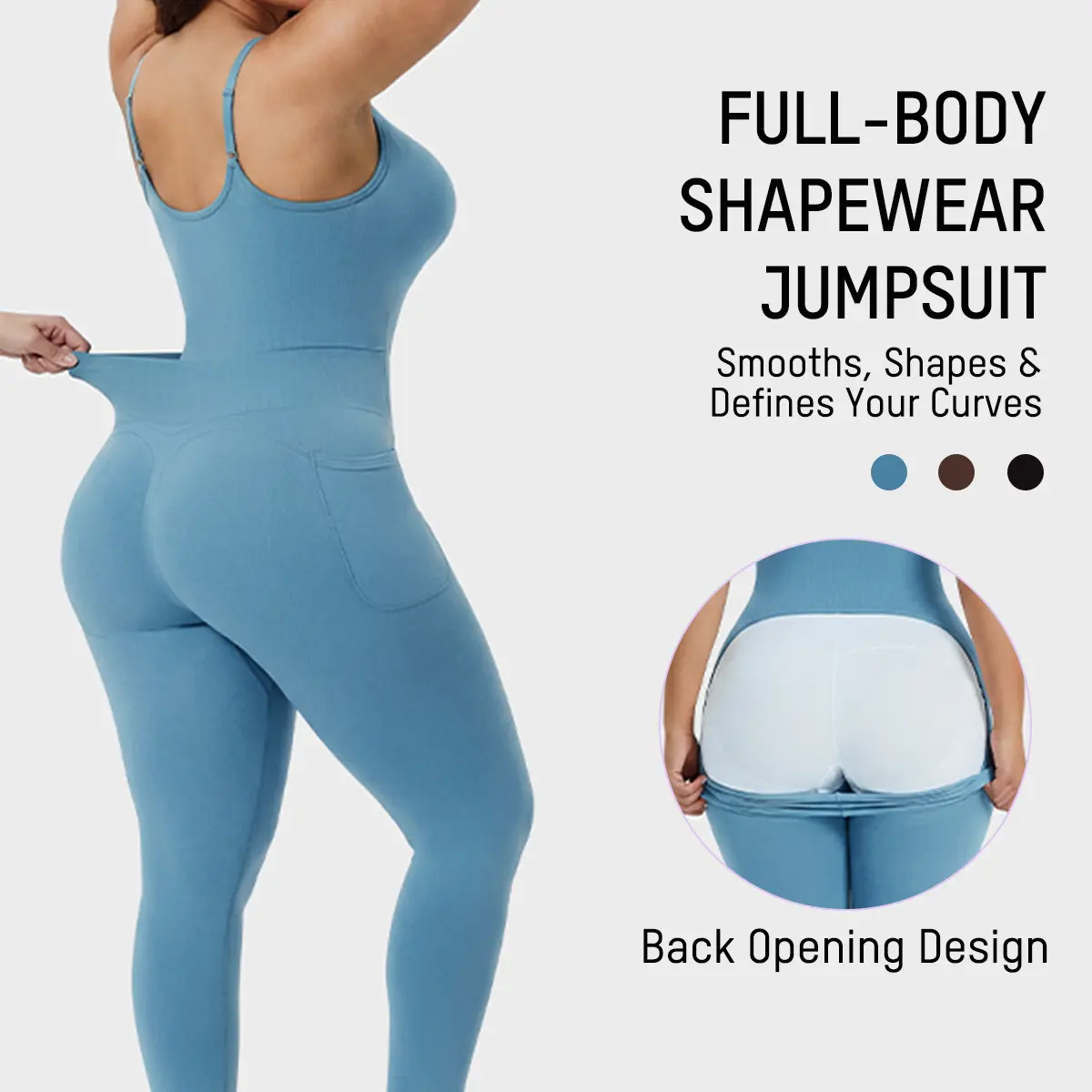 SHECURVE Easyslide Bathroom Friendly Shapewear Legging Bodysuit Faja for Women Full Body Sculpting Tummy Control Butt Lifter Deep V Front Zip with Pockets Removable Pads & Adjustable Straps for Fall Winter Outfits