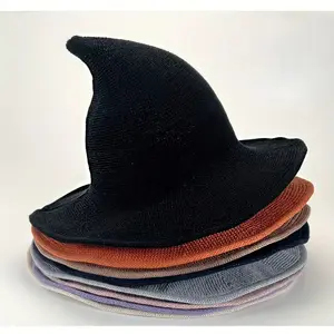 New Witch Hat Unisex Spooky Halloween Costume Cap, Knitted Wizard Hat for Men & Women, Perfect for Halloween Parties and Cosplay Events