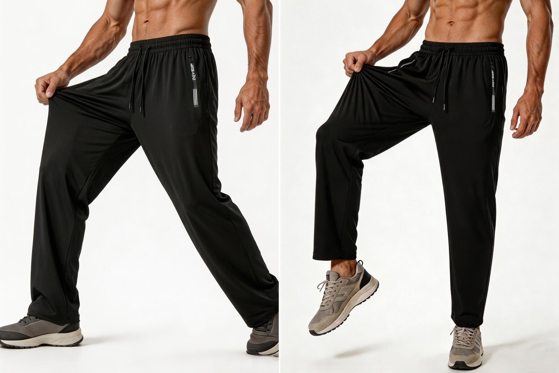 3PCS Ice Silk Pants With Zipper Pockets Sports Pants High Elastic Closure Drawstring Tight Leggings Thin Long Pants Quick Drying Pants Outdoor Activities Trousers Gym Sportswear Bottoms