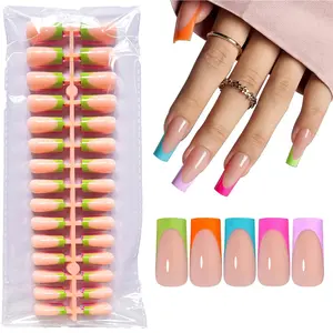 150Pcs Glossy French-Style Nail Tips Set-5 Sheets 15 Size French Long Press on Gel Nail Tips Kit, Blue/Green/Pink/Orange/Red, Multicolor Options, Suitable for Daily Wear and Professional DIY Use, Nail Art DIY, Diy Nails, Nail Art Design