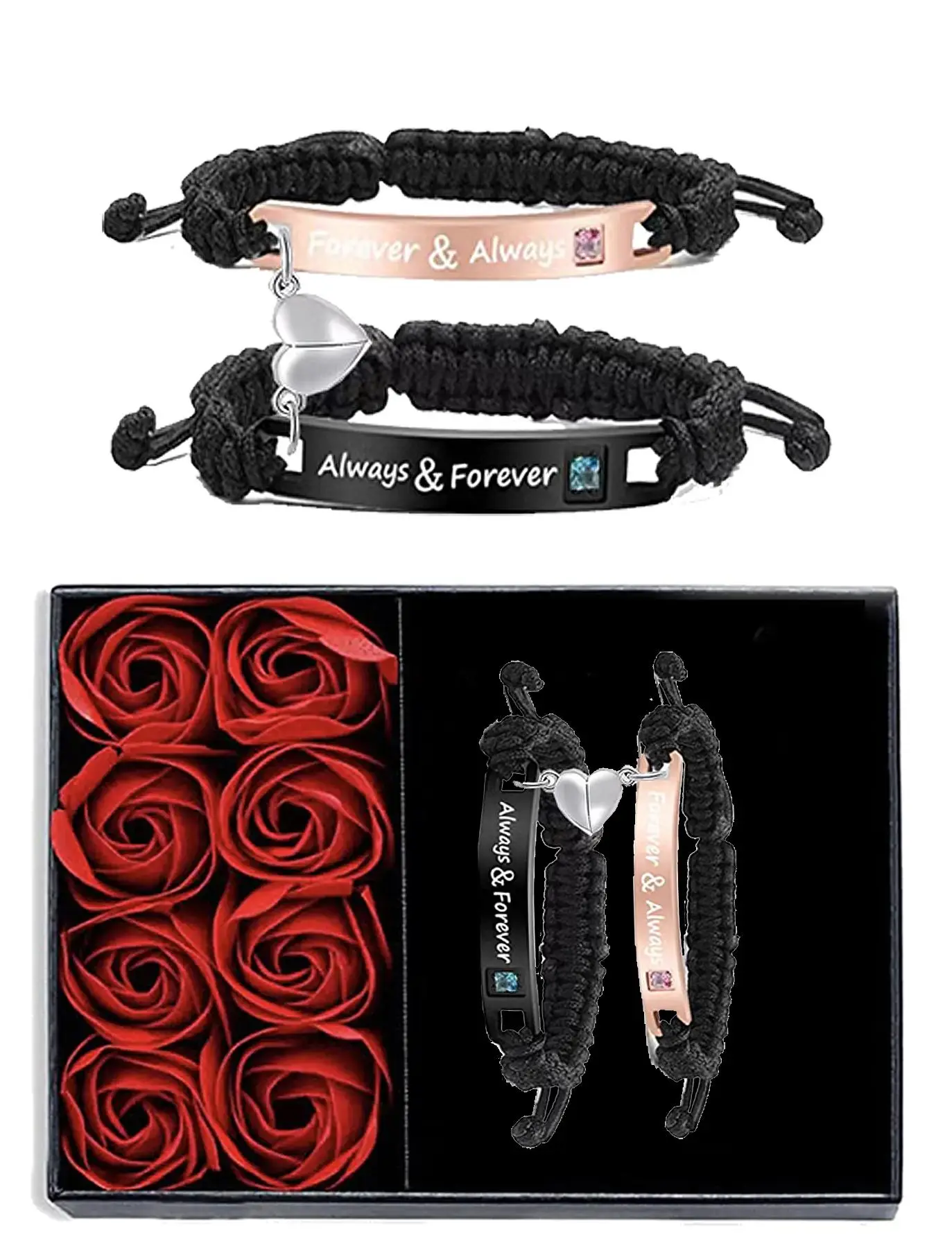 Fashionable Braided Couple Matching Bracelet (2pcs/1 Set), Couple Things, Magnetic Heart & Letter Design Link Bracelet for Women & Men, Trendy All-mat