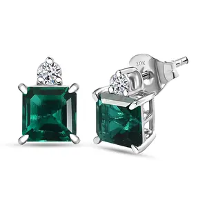 AAA Luxuriant Lab Grown Emerald and G-H SI Lab Grown Diamond 1.92 ctw Earrings in 10K White Gold Christmas Gifts