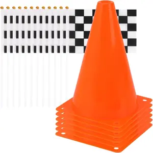Mini Traffic Cones(With Hole on Top)with Racing Checkered Flags, Sports Safety Cones for Soccer Cones and Basketball Practice Equipment - (6PCS Cones)