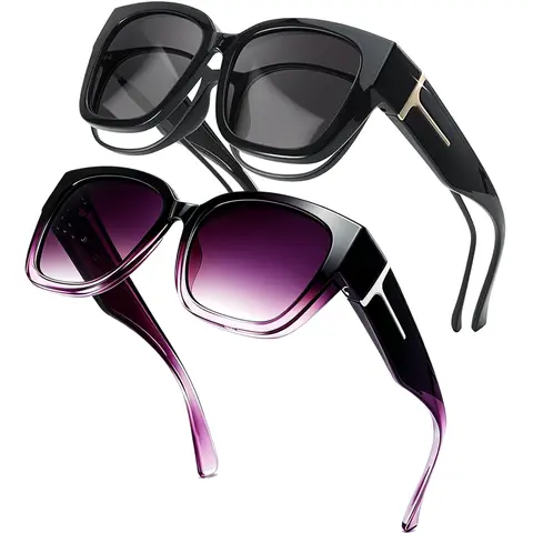 【FitOver Sunglasses】Women's Fit Over Prescription Sunglasses - Oversized Square Full-Rim Plastic Frames Mirrored Polarized , UV400 Protection, Trendy Sunglasses, Unisex Fashion Accessory for Summer Wins, Accessories for Women The Choice of Gifts 1/2Pcs