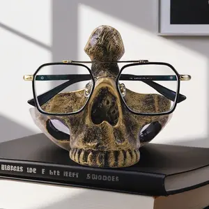 Resin Gothic Skull Glasses Holder with Storage Tray - Novelty Eyeglasses & Sunglasses Display Stand - Desktop Organizer for Home & Office - Decorative Catch-All Tray for Nightstand, Entryway - Creative Gift Idea for Men & Women
