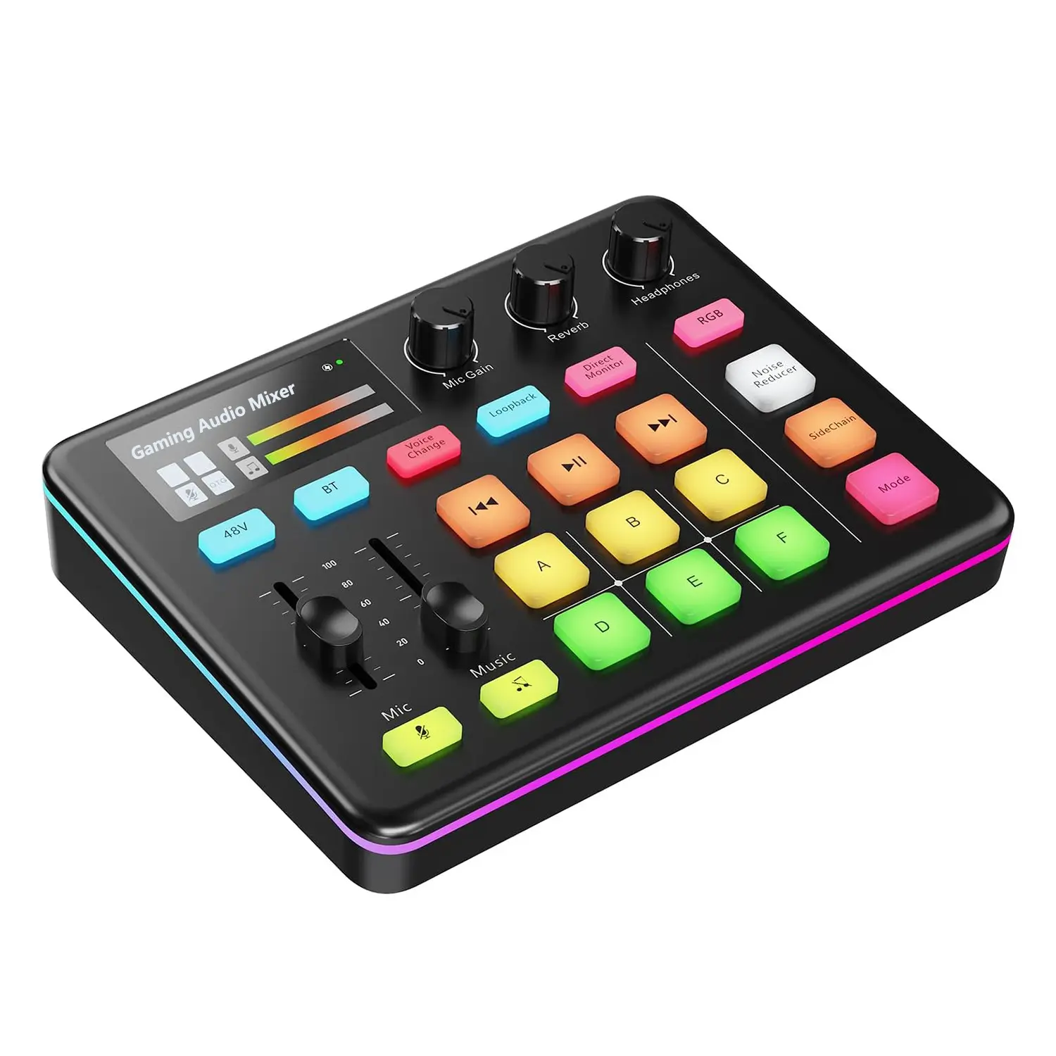G1 Gaming Audio Mixer Console for PC, RGB Audio Interface Soundboard with  XLR/48V Phantom Power, Voice Changer, 6 Customized Sound Pads for  for Live Streaming, Podcasting, Content Create, Gaming, Podcast Studio Equipment(Not for USB Mic)