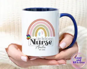 Custom rainbow Labor and Delivery Nurse Mug, Personalized Nicu tea cup, DN Gift, Nicu, LPN, Nurse Appreciation thank you gifts, Nursing school Student