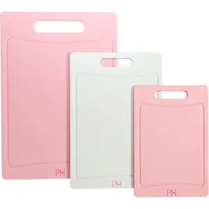 Cutting Boards, Dual-Sided Cutting Board Set with Built-in Juice Grooves, Easy-Grip Handles, Heavy-Duty Plastic Made without BPA, Dishwasher Safe, 3-Piece Set, Pink and Cream