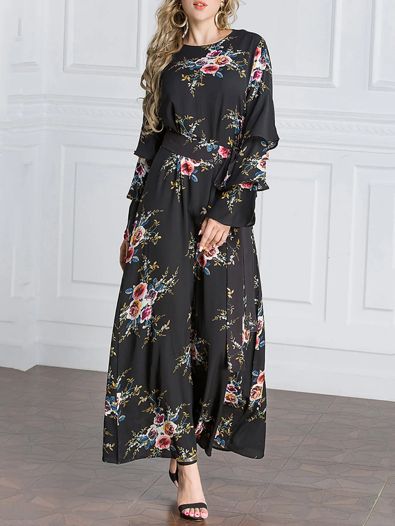 Vintage Fashion Printed Dress, Women Summer Holiday Style, Loose-Fit Thin Fabric, Long Sleeve, Shabby Chic Design, Perfect for Casual Wear, Casual Summer Clothing