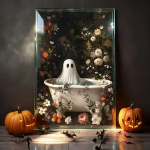 Halloween Bathroom Ghost Pattern Unframed Canvas Painting, 1 Count Modern Art Design Modern Style Wall Art, Wall Decor for Home Living Room Bedroom Office School