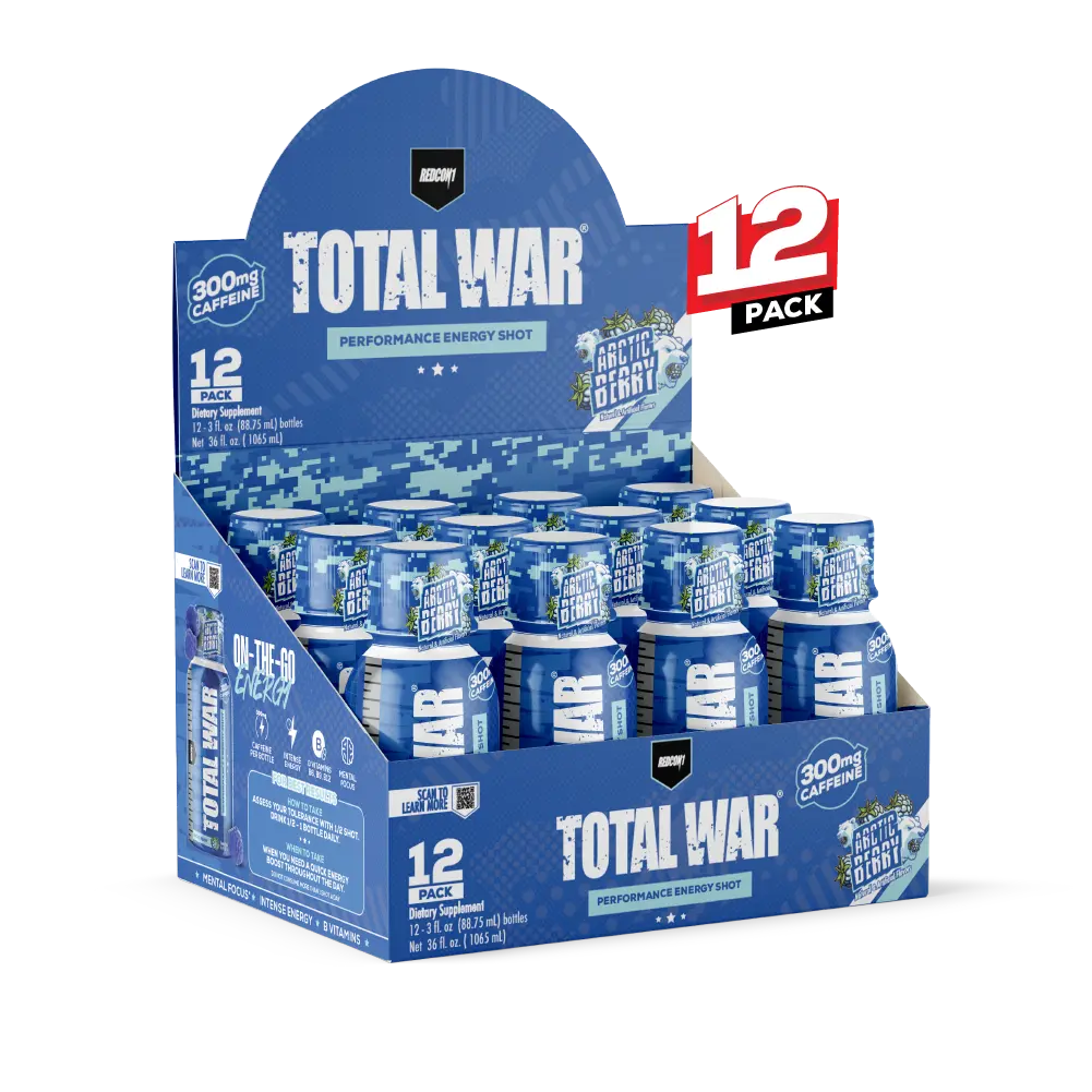 REDCON1 Total War Energy Shots - 300mg Caffeine Shots with B Vitamins & 0 Sugar - Long-Lasting Energy Shot for Focus Support - Fuel Your Workout or Workday (12 Count)