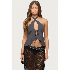 Dafnie Split Front Crisscross Halter Top