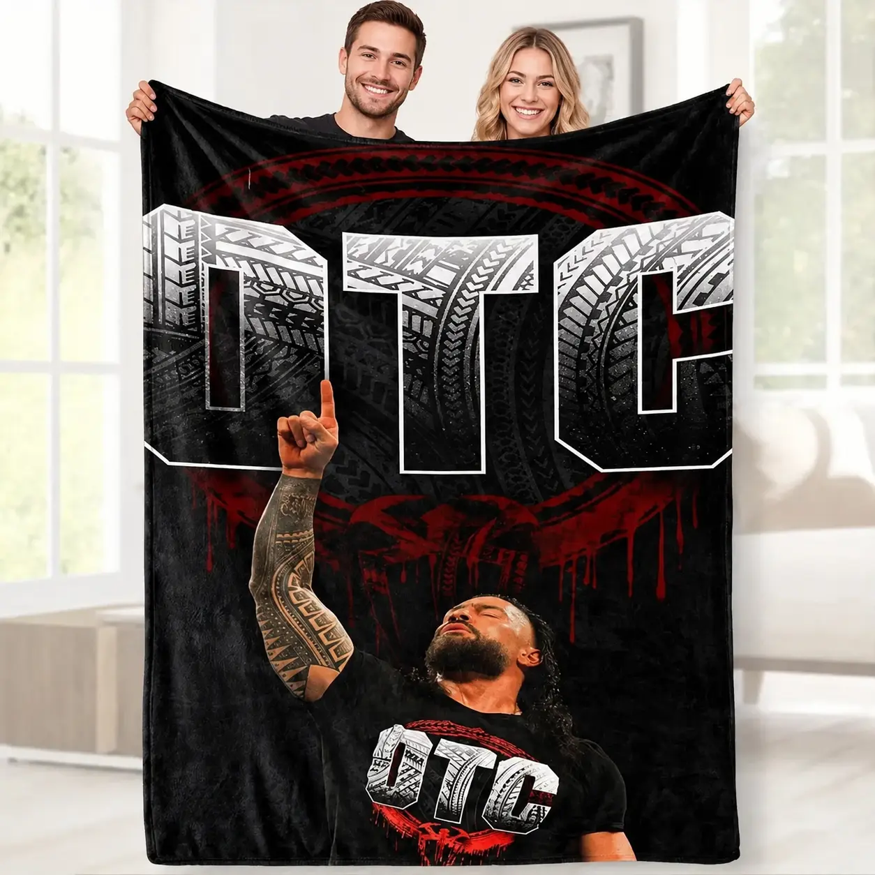 Roman Reigns Glam Anime Print Flannel Blanket - Soft Polyester, All-Season Use for Home, Sofa, Bed, Travel & Camping Gift, Camping Accessory | Anime Print Blanket | Lightweight Cover, Camping Blanket