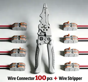 Universal Quick Lever Wiring Connector Kit (50/100Pcs) with Wire Stripper Pliers | 28-12 AWG Inline Butt Terminals, Flat Plug Surge Protector Power Strip with Extension Cord & Smart Outlet for Home and Office Circuit Power Connection