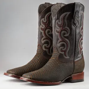 Matte Rustic Honey Python Print Leather Boots - Square Toe