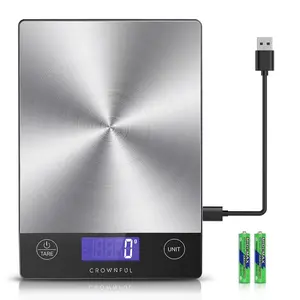 33lb Rechargeable Digital Kitchen Food Scale with Stainless Steel Surface and Clear LCD Display, Type C Charging Design for Meal Prep, Baking and Cooking, Accurate Kitchen Essential for Home Chefs and Everyday Use