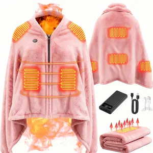 Portable USB Heated Poncho: Cordless 63"x33" Wearable Electric Blanket with Snaps for Neck, Shoulder & Back | 3-Temp & Auto-Off | Cozy Machine Washable Fleece for Office, Home & Spring Camping | Ideal Mother's Day & Birthday Gift