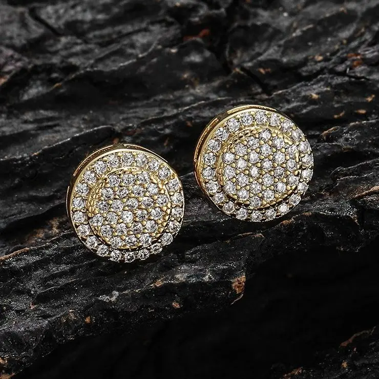S925 Sterling Silver 8MM Moissanite Round Stud Earrings - Iced Out Full Pavé Halo Bling Studs, Unisex Hip Hop Streetwear Jewelry