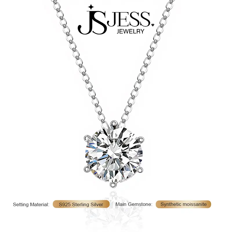 【Lumi Solitaire】Dainty 6 Prong Round Moissanite D color VVS1 Solitaire Necklace, S925 Sterling Silver Thin Clavicle Chain, Sparkling Single Diamond Pendant Jewelry, Valentine Birthday Gift For Women Girls Daily Wedding Wear
