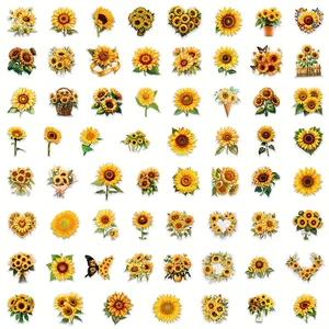 60pcs Sunflower Pattern Decorative Stickers, Waterproof DIY Craft Supplies, Easy to Apply on Glass Canvas Metal Smooth Surfaces