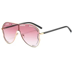Oversized Wave Metal Frame Aviator Sunglasses Gradient Lens UV400 Protection Shades