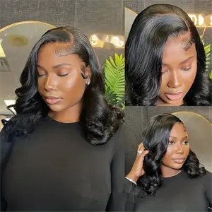 POV: You Forget You’re Wearing A Wig! 6x4.5 Lace Invisi-Drawstring Short Bob Wig, 250% Density Layered Body Wave, Pre Styled C Part Side Part Glueless Ready To Go Wig, Pre Plucked Pre Cut Human Hair Wigs for Black Women, Casual Summer Daily Hairstyle