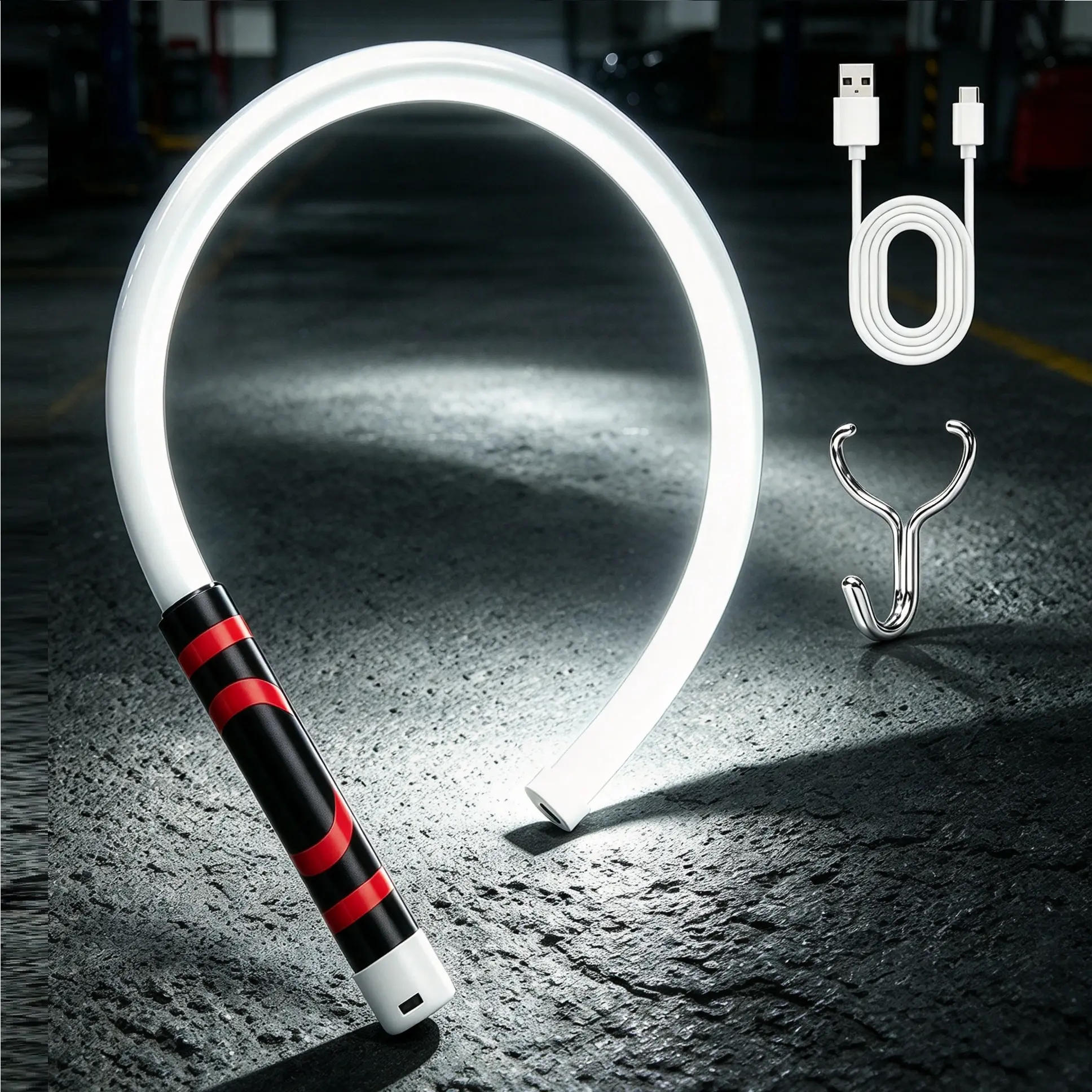 Gift for Dad, 29 Inch Bendable LED Flashlight Stick with Hanging Hook, Rechargeable High Lumen Work Lamp, 3 Brightness Settings, Hands-Free Light for Garage Maintenance, Auto Repair & Workshop Use，Garage Work and Under Hood Vehicle Inspection