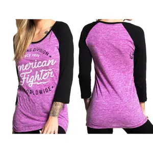 American Fighter Women's Stinger Raglan Biker T-Shirt - Casual Printed Scoop Neck Cotton Blend Streetwear Top