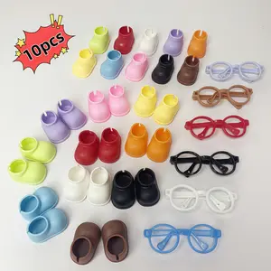 10PCS Shoe & Glasses Decor, Labubu Doll Glasses and Shoe Accessories, Multicolor Soft Rubber Design Footwear for Doll, Multiple Colors, Free Mix & Match, Doll Decoration, Footwear Set for Doll