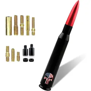 Car Bullet Antenna, Skull American Flag Pattern Truck Bullet Antenna, Car Truck Exterior Decoration Accessories, for GM Chevy Silverado 1500 3500 HD Avalanche GMC Sierra 1500 3500 (Red)