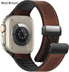 Adjustable Magnetic Leather Watch Band Compatible with Apple Watch Band 49mm 46(S10) 45mm 44mm 42mm/42(S10) 41mm 40mm 38mm  Genuine Leather with Magnetic Buckle Replacement Strap Compatible with Apple Watch Ultra Series Accessories Wearable