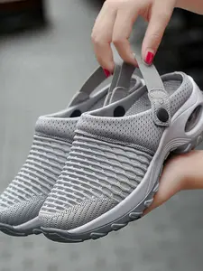 Summer Women's Cushioned Wedge Slippers, Fashionable Hole Design, Breathable Cool Shoes, Thick Sole Mommy Net Shoes, Walking Shoes, Footwear