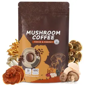 Mushroom Medium Roast Coffee USDA Organic with 6 Adaptogenic Mushrooms for Better Energy, Focus Digestion Immunity with Lions Mane & Turkey Tail 30 Pack of 1