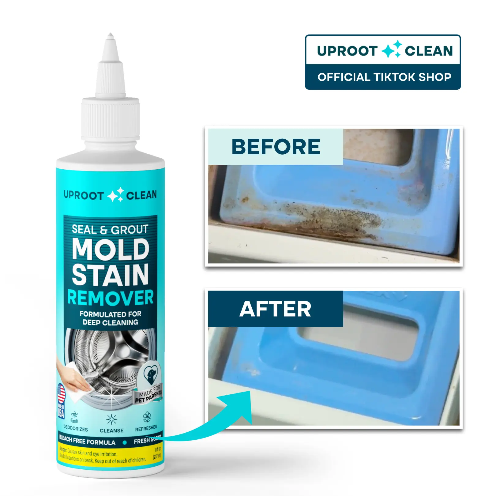 Uproot Clean PET HOME Mold Stain Remover Gel - Bleach-Free Deep Clean & Deodorizer - Works on Washer Gaskets & Tile, Pet-Safe