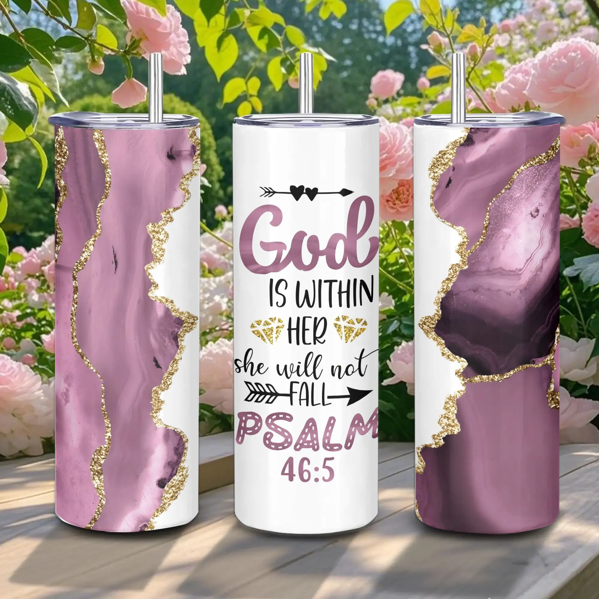 Faith Choice God is Within Her Psalm 46:5 20oz Stainless Steel Insulated Tumbler Flask with Leak-Proof Lid, Straw & Vacuum Insulation - Portable Lightweight Drinkware for Road Trips, Everyday Use - Boyfriend Summer Coffee Gift
