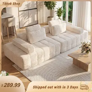 XYTLBQE Modular Loveseat Couch - 113in Seamless Compact Frameless Corduroy Furniture, Ergonomic Multifunctional Floor Sofa Bed, Durable Fully Assembled Living Room Furniture for Reading Nooks (Shipped as 2 Pieces)